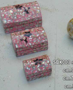 SET 3 BAULETTI MADREPERLA SCAGLIE CON DECORO ROSA