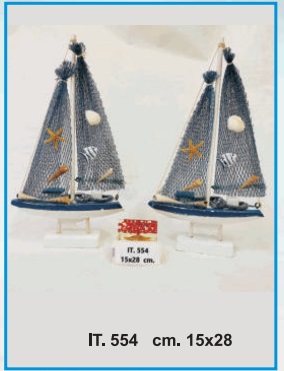 BARCA A VELA LEGNO STILE BAMBAREN CM.15X25H