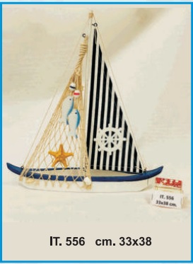 BARCA A VELA LEGNO CON MARINAIO CM.25X30
